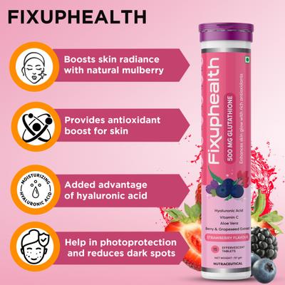 FixUpHealth Apple Cider Vinegar Effervescent Tablet - Apple Flavour 20's & FixUpHealth Glutathione Effervescent Tablet - Strawberry Flavour 15s - Multi-Vitamins