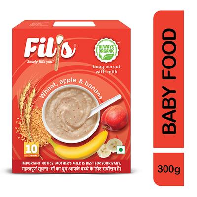 Fil's Organic Baby Cereal With Milk, Wheat, Apple & Banana (10-24 Months) 300 gm - Baby And Infant Supplements
