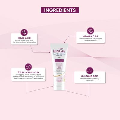 Kozicare Acne + Skin Lightening Face Wash 100 ml - Face Washes