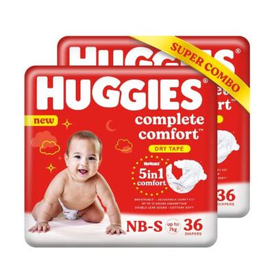 Huggies Complete Comfort Dry Tape Baby Diaper Pants (NB-S) (Pack of 2 x 36's) - Diapers & Wipes