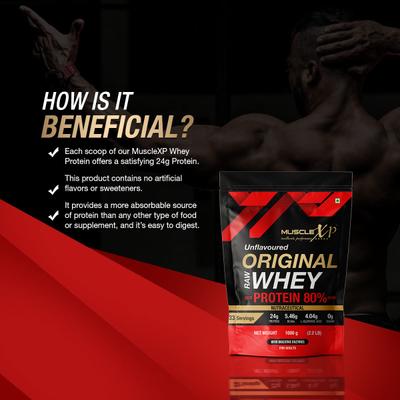 MuscleXP Raw Whey Protein Concentrate 80% Powder - Unflavored (Pack of 2 x 1 kg) - Whey Proteins