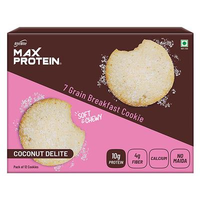 RiteBite Max Protein 7 Grain Breakfast Cookie - Coconut Delite (Pack of 12 x 55 gm) - Nutritional Bars