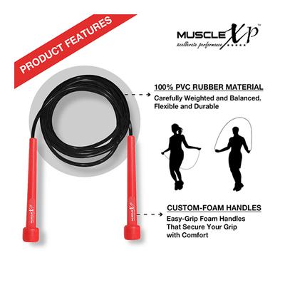MuscleXP Skipping Rope (Jumping Rope) - Red & Black 1's - Workout Essentials