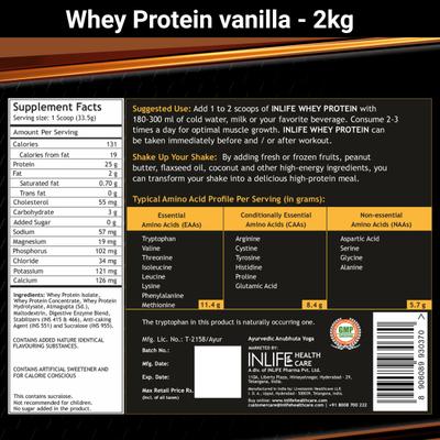 INLIFE Whey Protein Powder - Vanilla Flavour 2 kg - Whey Proteins