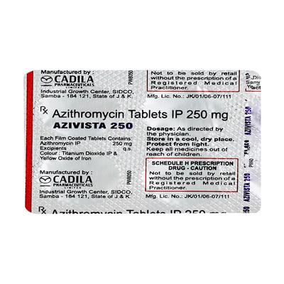 Azivista 250mg Tablet 6'S - Bacterial Infections-Mac