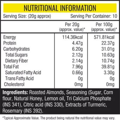 NourishVitals Honey Lemon Almonds Roasted Snacks 200 gm - Nutritional Bars
