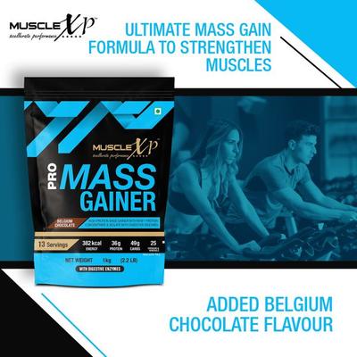 MuscleXP Pro Mass Gainer with Whey Protein Powder - Belgium Chocolate 1 kg - Whey Proteins