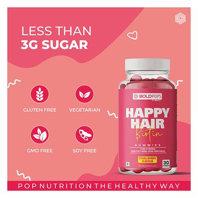Boldpops Happy Hair Biotin Gummies - Strawberry Flavour 30's - Hair & Skin