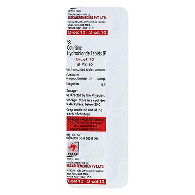 O CET 10mg Tablet 10's - Allergies-Ant