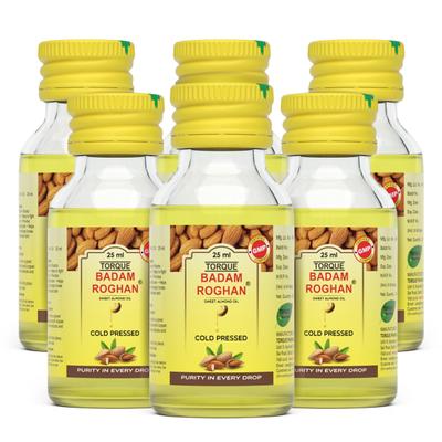 Torque Badam Roghan Cold Pressed Sweet Almond Oil (Pack of 6 X 25 ml) 1's - Personal Care (Ayush)
