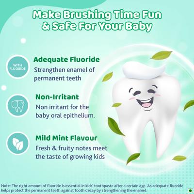 Chicco Toothpaste With Fluoride - Mild Mint (6+ Years) 70 gm - Baby Powder