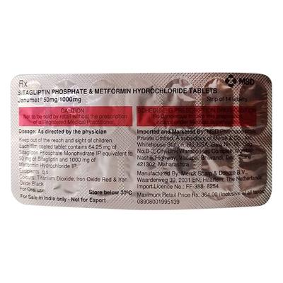 Janumet 50/1000mg Tablet 14'S - Diabetes-Ant