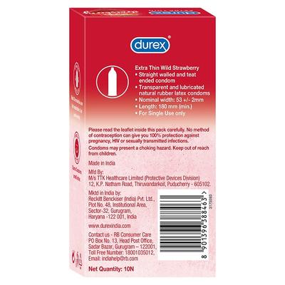 Durex Extra Thin Condoms - Wild Strawberry 10's - Plain/Flavoured Condoms