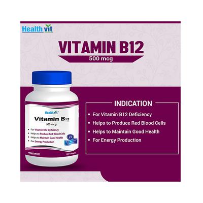 HealthVit Vitamin B12 500 mcg Tablets 60's - Multi-Vitamins
