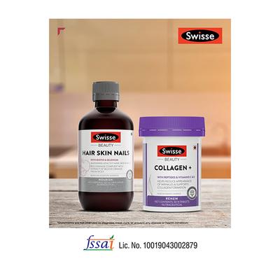Swisse Beauty Inside Out (Collagen+ Tablet 30's, Hair Skin and Nails Liquid 300 ml) Combo Pack - Hair & Skin