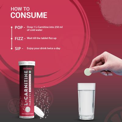 Nirvasa L Carnitine Effervescent Tablet - Tangy Orange Flavour 15's - General Health