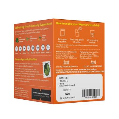 Kapiva Warrior Fizz Drink Powder - Orange Flavour (Pack of 20 x 5 gm) - Health Products