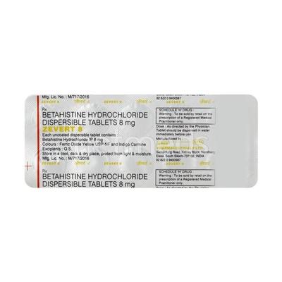 Zevert 8mg Tablet 10'S - Vertigo-Ant