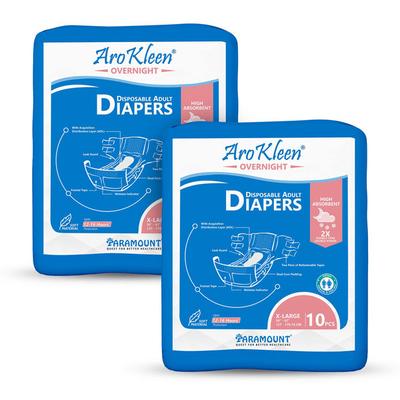 AroKleen Overnight Disposable Adult Diapers (XL) (127 cm - 170.18 cm) (Pack of 2 x 10's) 1's - Adult Diapers & Pads