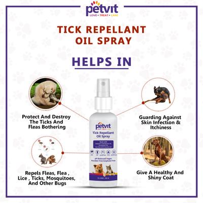 Petvit Tick Repellent Oil Spray- For All Breeds Dogs & Cats 100 ml - Pet Grooming