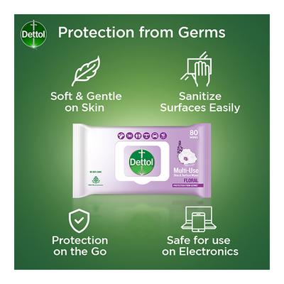 Dettol Multi-Use Skin & Surface Wipes - Floral 80's - Facial Wipes & Tissues