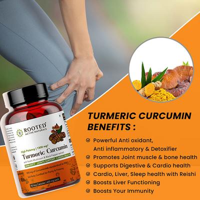 Rooted Active Naturals Turmeric Curcumin Veg Capsule 90's - Pure Herbs