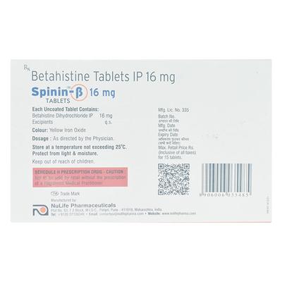 SPININ B 16 Tablet 15's - Vertigo-Ant