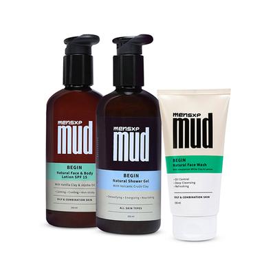 MensXP Mud Combo - Face Wash 150 ml + Face & Body Lotion 300 ml + Shower Gel 300 ml Combo (Oily & Combination Skin) - Shower Gels & Body Wash