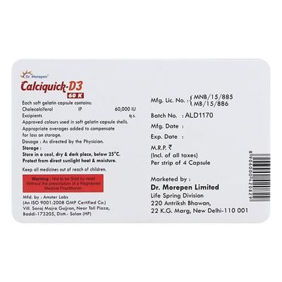 Calciquick D3 60000IU Capsule 4'S - Supplements-Vit