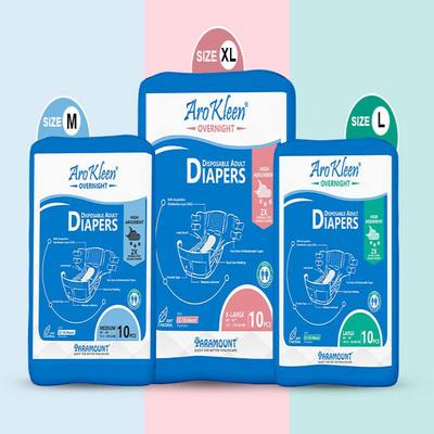 AroKleen Overnight Disposable Adult Diapers (L) (101.6 cm - 149.86 cm) (Pack of 6 x 10's) 1's - Adult Diapers & Pads