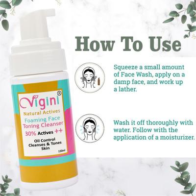 Vigini Natural Actives Foaming Face Toning Cleanser 150 ml + Acne Control Mask - Marine Algae 50 gm - Face Wash & Cleansers