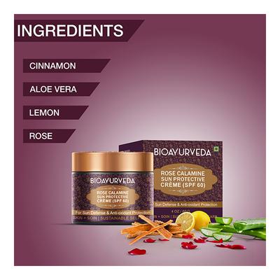 Bioayurveda Rose Calamine Sun Protective (SPF 60) Face Creme 60 gm - Face Sunscreen