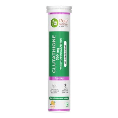 Pure Nutrition Glutathione 500 mg with Vitamin C & Saffron Effervescent Tablet - Orange 15's - Hair & Skin