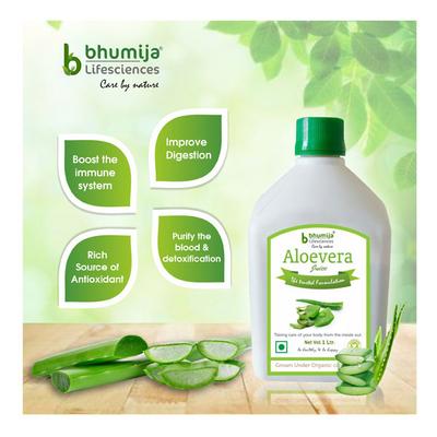 Bhumija Lifesciences Aloevera Juice 1 litre - Herbal Dietary Supplement
