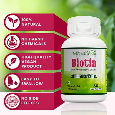 Health Veda Biotin Veg Tablet 60's - Hair & Skin