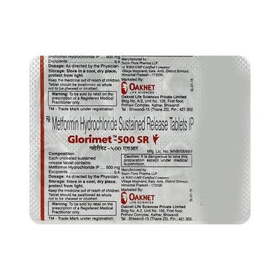 Glorimet SR 500mg Tablet 10'S - Diabetes-Ant