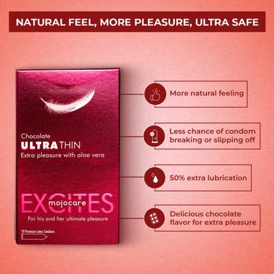 Mojocare Excites Ultra Thin Condoms - Chocolate 10's - Sexual Healthcare