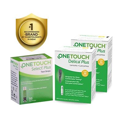 OneTouch Select Plus Strip 50's + OneTouch Delica Plus Lancet (Pack of 2 x 25's) - Blood Glucose Monitors/Test Strips