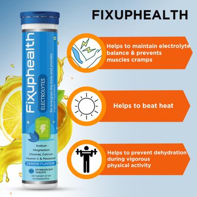 FixUpHealth Electrolytes Effervescent Tablet - Lemon Flavour & FixUpHealth Biotin Effervescent Tablet - Orange Flavour 20s 1's - General Health