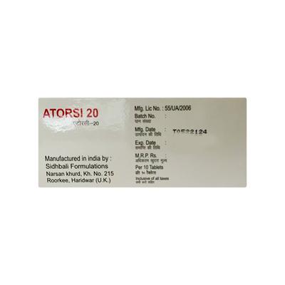 ATORSI 20 Tablet 10's - High Cholesterol-Dys