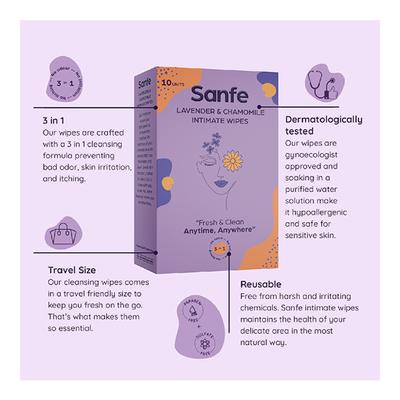 Sanfe 3 IN 1 Intimate Wipes - Lavender & Chamomile (Pack of 20) - Intimate Care