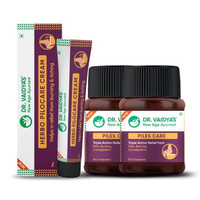 Dr.Vaidya's Piles Management Combo (Herbo Pilocare Cream 30gm & Pack of 2 x Piles Care Capsule 30's) 1's - Speciality Medicines