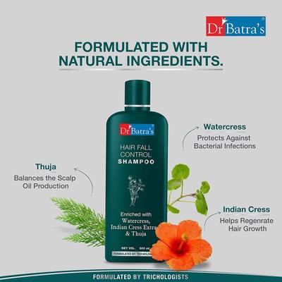 Dr Batra's Hair Fall Control Shampoo 500 ml + Hair Oil 200 ml + Hair Fall Control Serum 125 ml - Hair Treatment