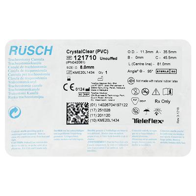 Rusch Crystal Clear (PVC) Tracheostomy Cannula - Uncuffed (8.0 mm) (121710) 1's - Catheters & Tubes