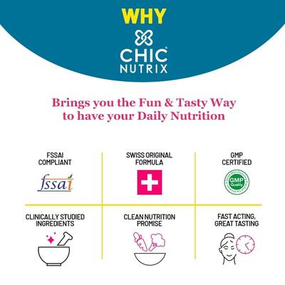 Chicnutrix Beauty Collagen - Marine Collagen Peptides & Hyaluronic Acid Gel Shots - Citrus Flavour (Pack of 15 x 30 ml) - Hair & Skin