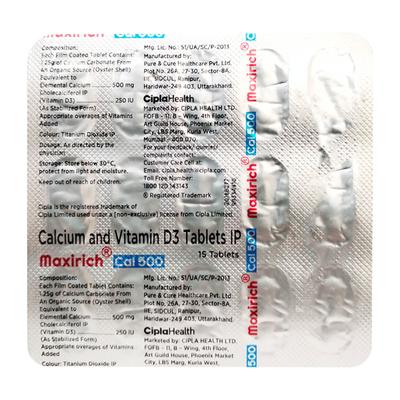 Maxirich Cal 500 Tablet 15's - Calcium And Minerals