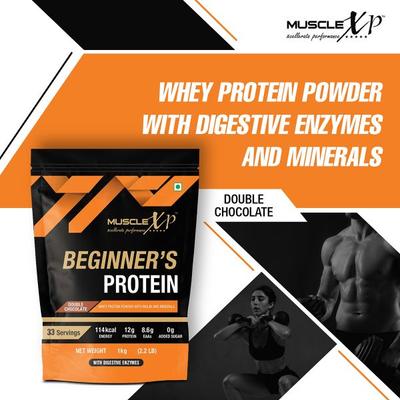 MuscleXP Beginner's Whey Protein Powder - Double Chocolate 1 kg - Workout Essentials