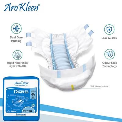 AroKleen Overnight Disposable Adult Diapers (M) (71.1 cm - 101.6 cm) (Pack of 2 x 10's) 1's - Adult Diapers & Pads