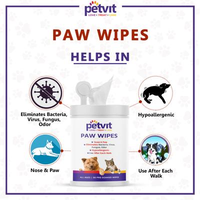 Petvit Nose and Paw Wipes (Pack of 2 x 50s) 1's - Pet accessories