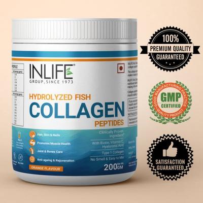 Inlife Hydrolyzed Fish Collagen Powder - Orange 200 g - Hair & Skin